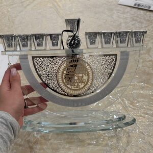 Glass Menorah with Silver and Gold Accents